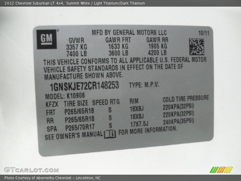 Summit White / Light Titanium/Dark Titanium 2012 Chevrolet Suburban LT 4x4