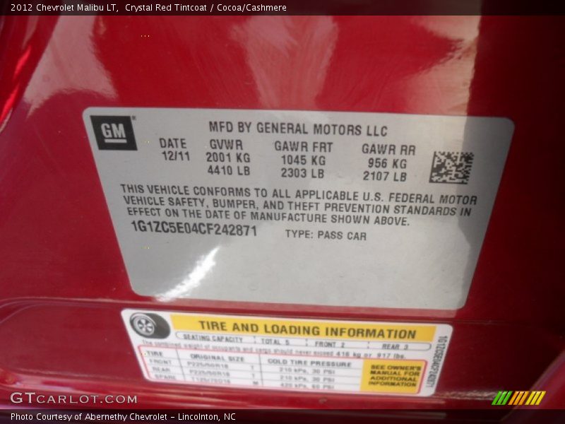 Crystal Red Tintcoat / Cocoa/Cashmere 2012 Chevrolet Malibu LT