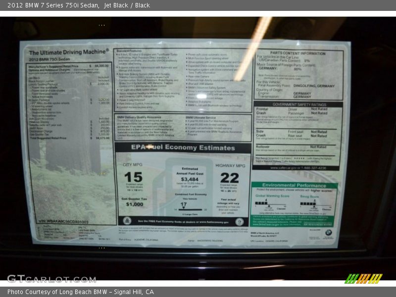 Jet Black / Black 2012 BMW 7 Series 750i Sedan