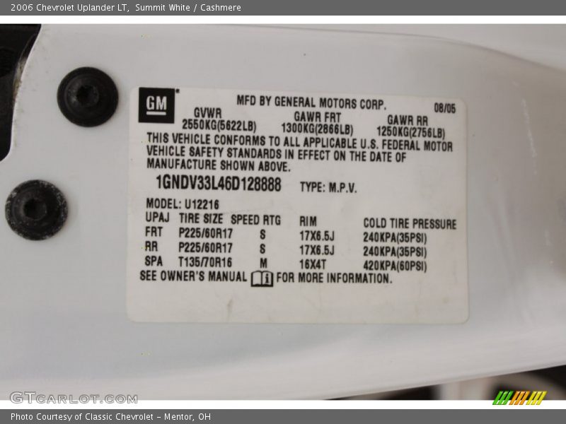 Summit White / Cashmere 2006 Chevrolet Uplander LT