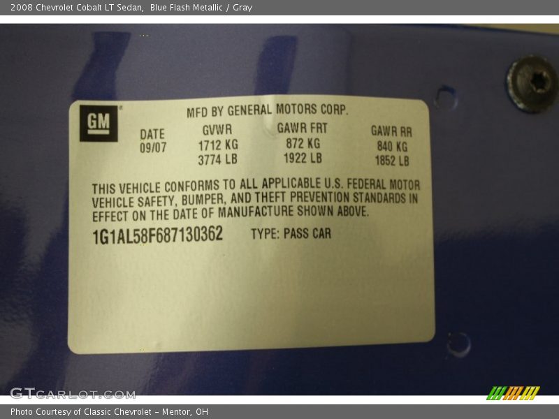 Blue Flash Metallic / Gray 2008 Chevrolet Cobalt LT Sedan