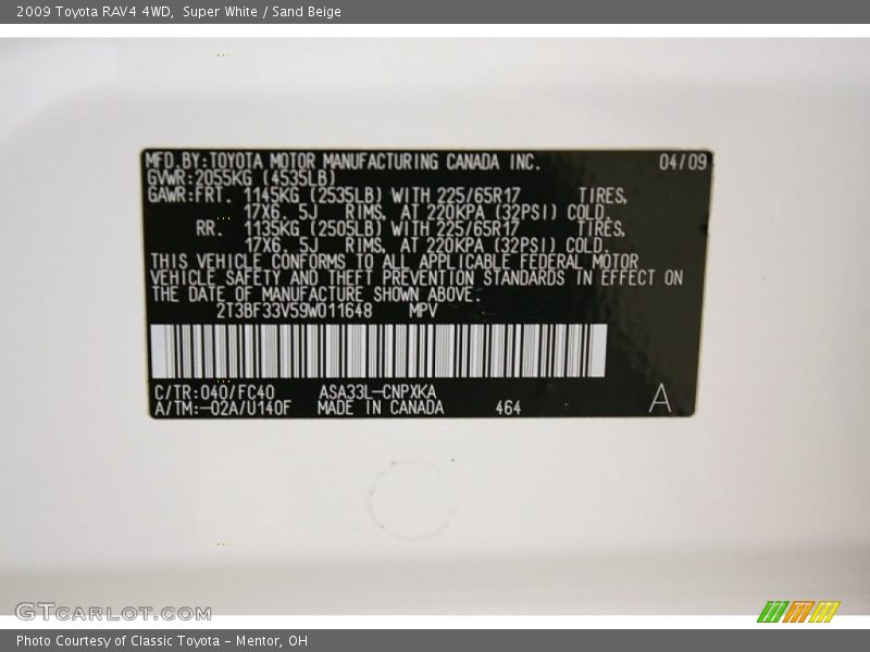 Super White / Sand Beige 2009 Toyota RAV4 4WD