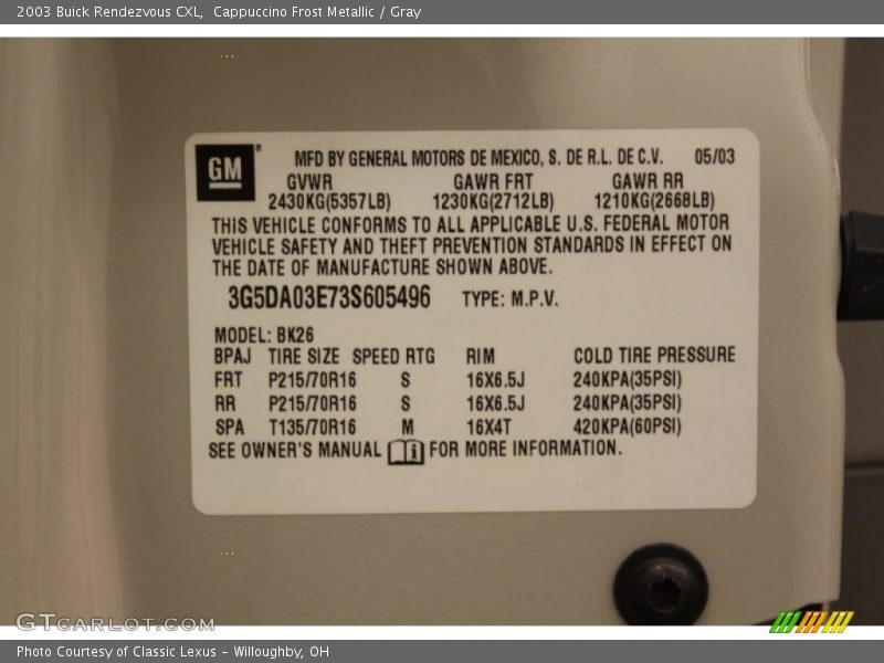 Cappuccino Frost Metallic / Gray 2003 Buick Rendezvous CXL