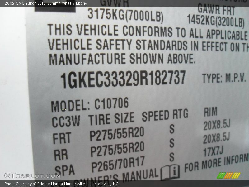Summit White / Ebony 2009 GMC Yukon SLT