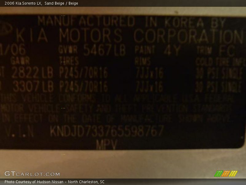 Sand Beige / Beige 2006 Kia Sorento LX