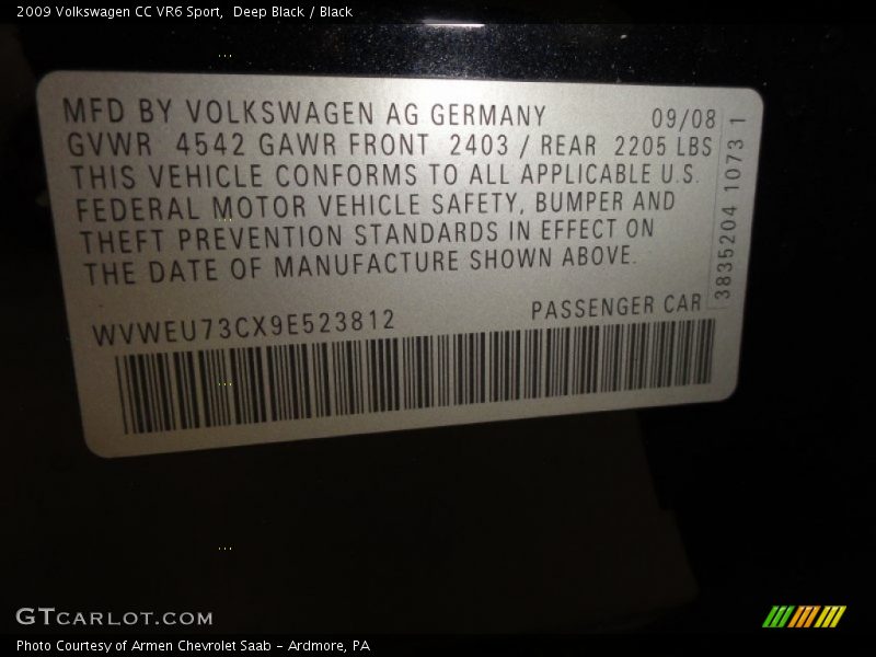 Deep Black / Black 2009 Volkswagen CC VR6 Sport