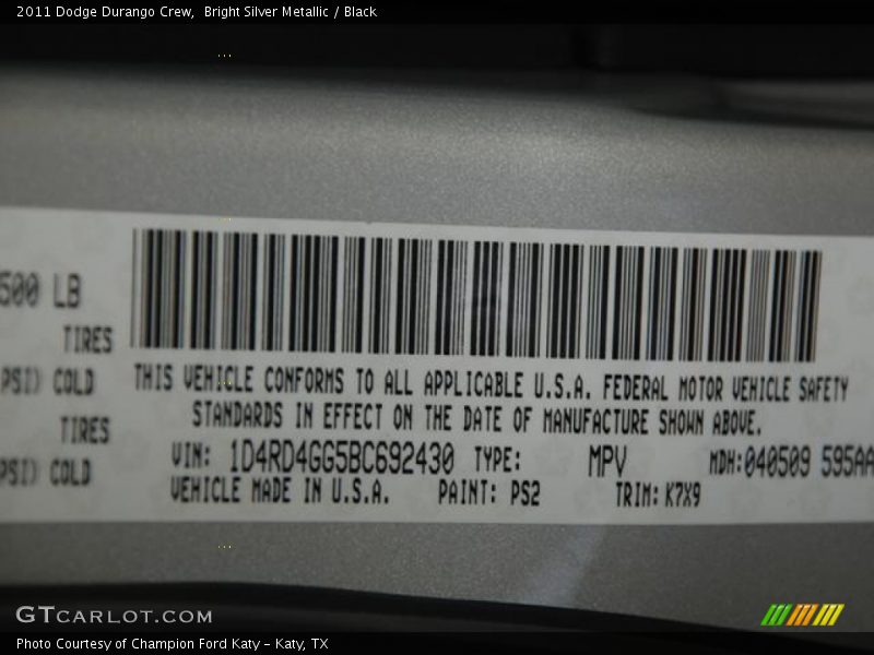 Bright Silver Metallic / Black 2011 Dodge Durango Crew