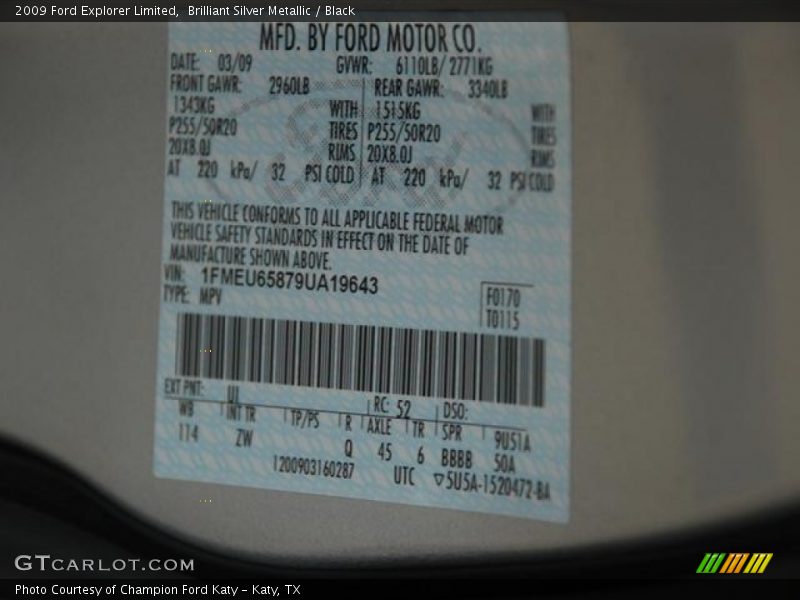 Brilliant Silver Metallic / Black 2009 Ford Explorer Limited