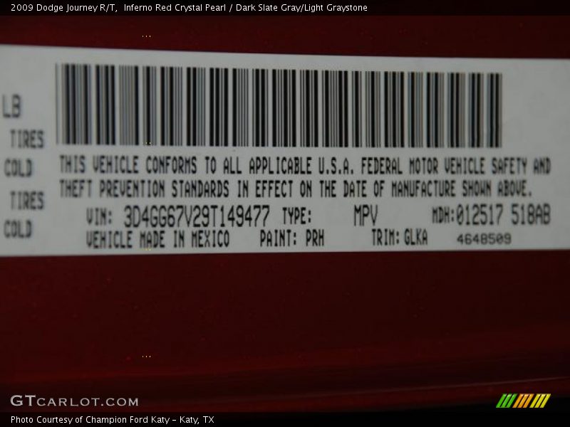 Inferno Red Crystal Pearl / Dark Slate Gray/Light Graystone 2009 Dodge Journey R/T