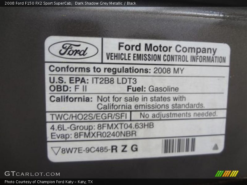 Dark Shadow Grey Metallic / Black 2008 Ford F150 FX2 Sport SuperCab