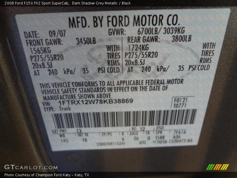 Dark Shadow Grey Metallic / Black 2008 Ford F150 FX2 Sport SuperCab