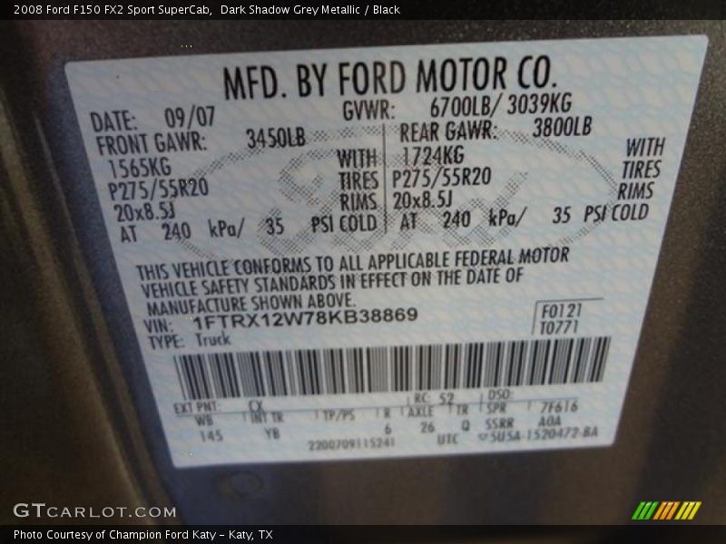 Dark Shadow Grey Metallic / Black 2008 Ford F150 FX2 Sport SuperCab