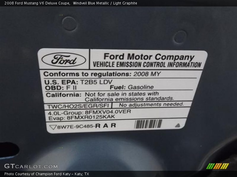 Windveil Blue Metallic / Light Graphite 2008 Ford Mustang V6 Deluxe Coupe