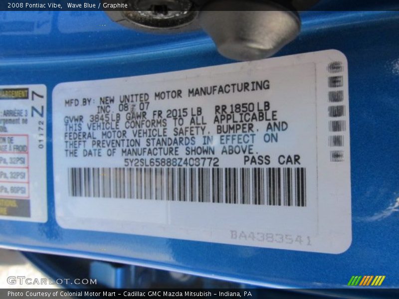 Wave Blue / Graphite 2008 Pontiac Vibe