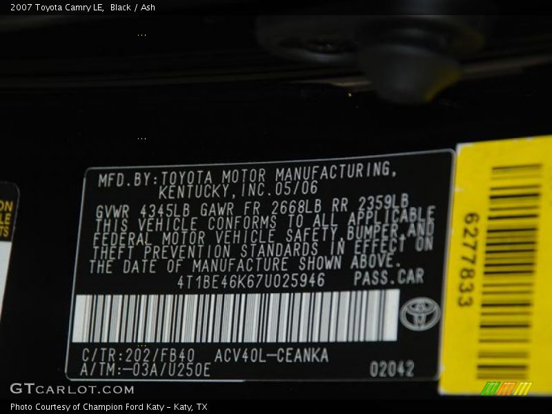 Black / Ash 2007 Toyota Camry LE