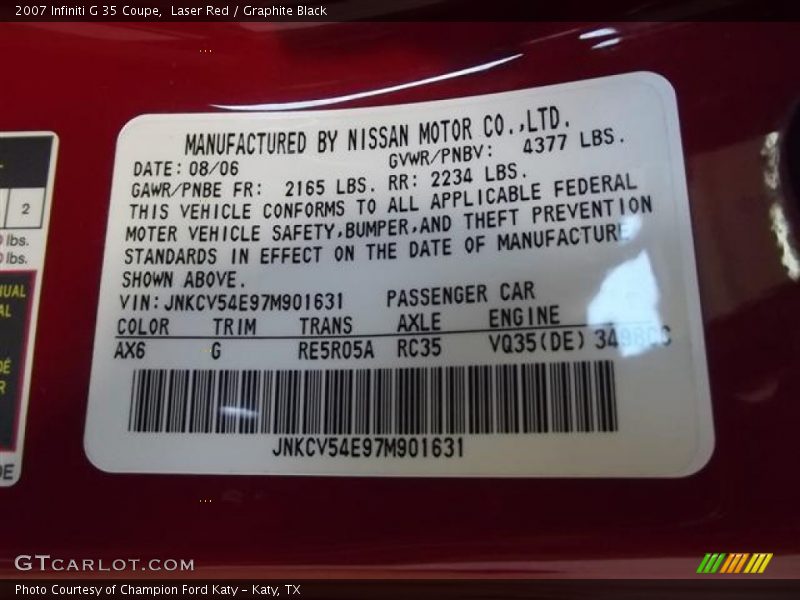 Laser Red / Graphite Black 2007 Infiniti G 35 Coupe