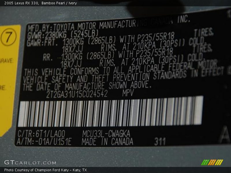 Bamboo Pearl / Ivory 2005 Lexus RX 330
