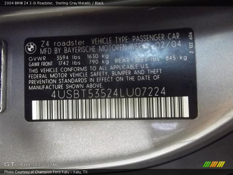 Sterling Gray Metallic / Black 2004 BMW Z4 3.0i Roadster