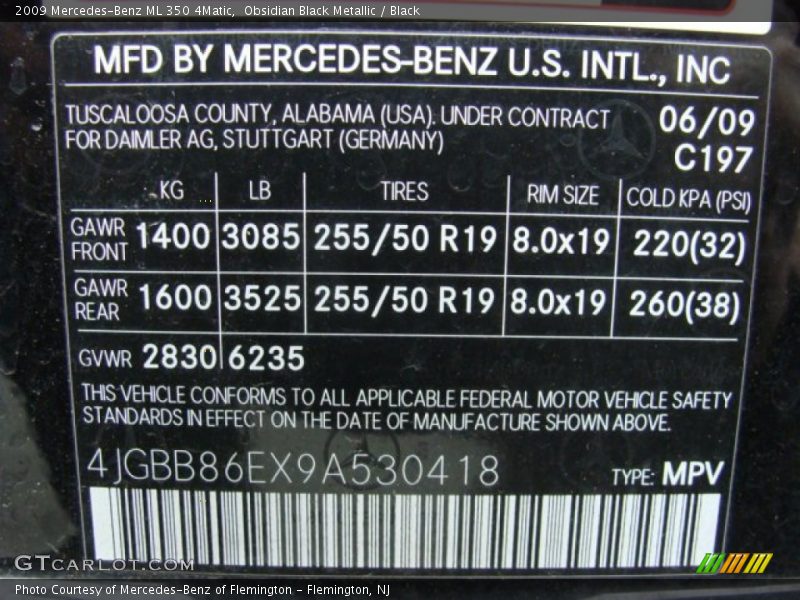 Obsidian Black Metallic / Black 2009 Mercedes-Benz ML 350 4Matic