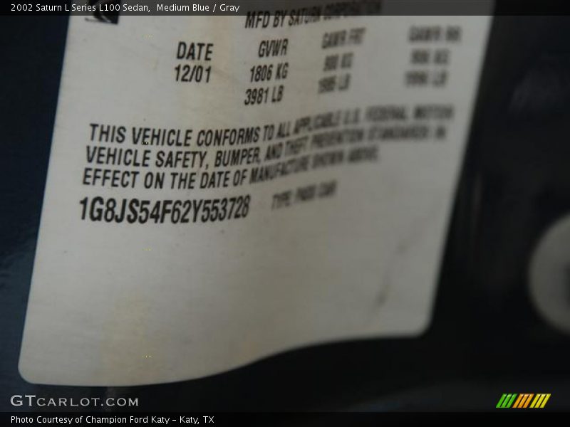 Medium Blue / Gray 2002 Saturn L Series L100 Sedan