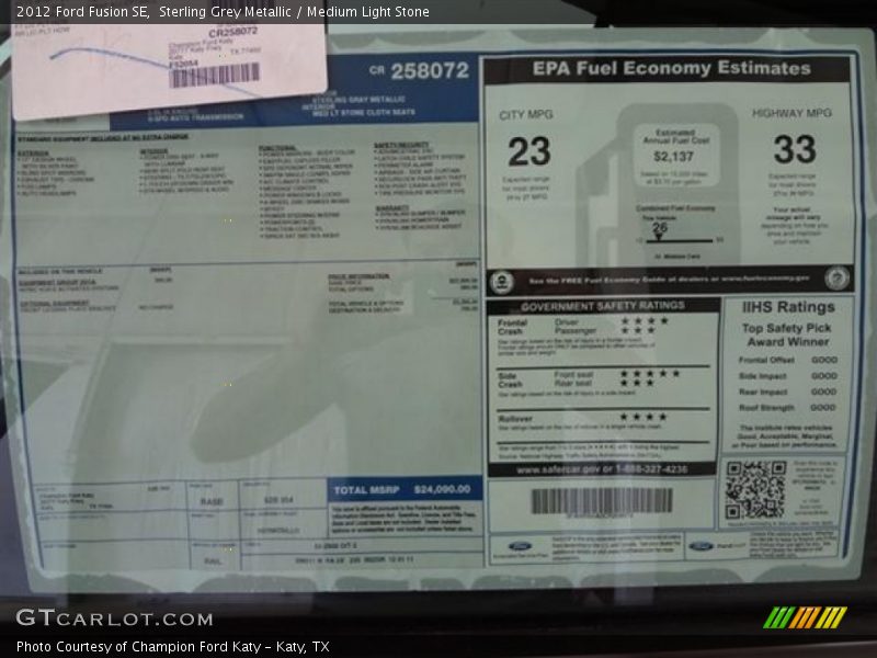 Sterling Grey Metallic / Medium Light Stone 2012 Ford Fusion SE