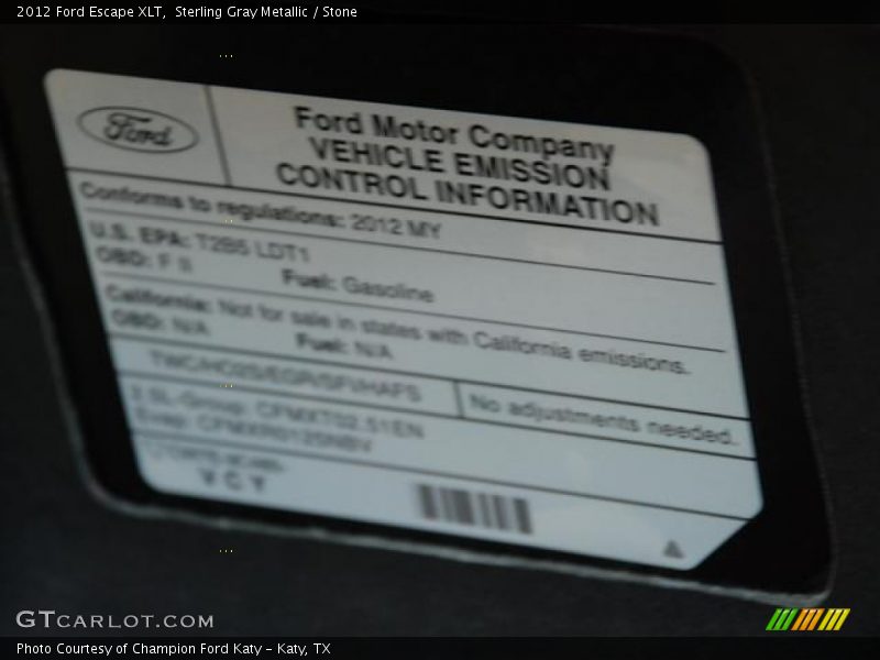 Sterling Gray Metallic / Stone 2012 Ford Escape XLT