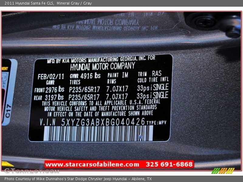 Mineral Gray / Gray 2011 Hyundai Santa Fe GLS