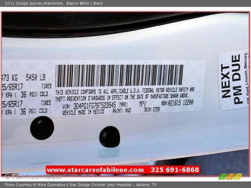 Bianco White / Black 2011 Dodge Journey Mainstreet