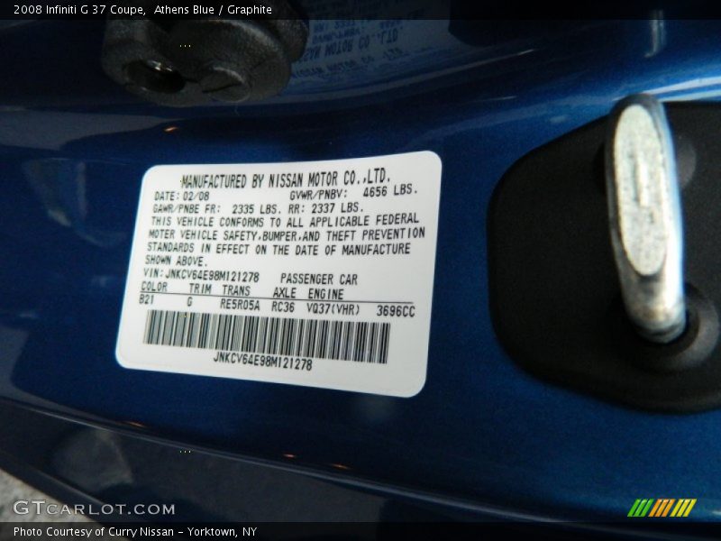 Athens Blue / Graphite 2008 Infiniti G 37 Coupe