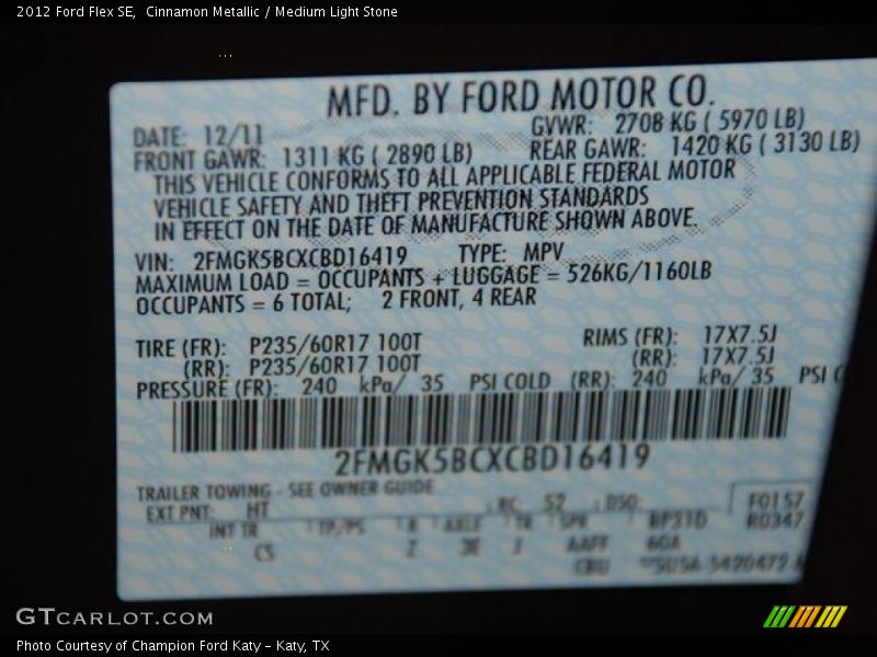 Cinnamon Metallic / Medium Light Stone 2012 Ford Flex SE