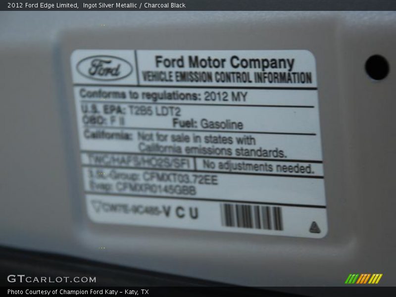 Ingot Silver Metallic / Charcoal Black 2012 Ford Edge Limited