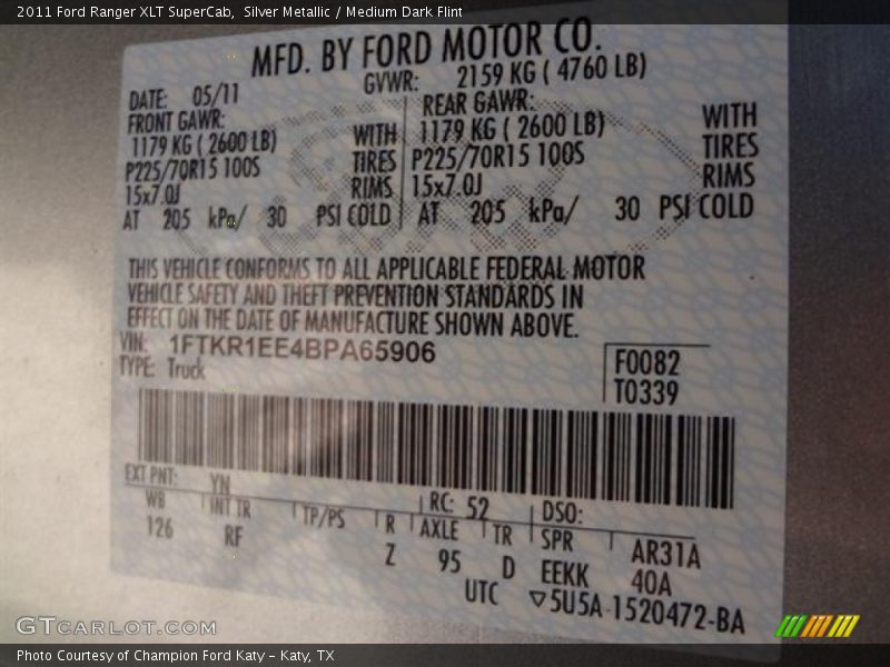 Silver Metallic / Medium Dark Flint 2011 Ford Ranger XLT SuperCab