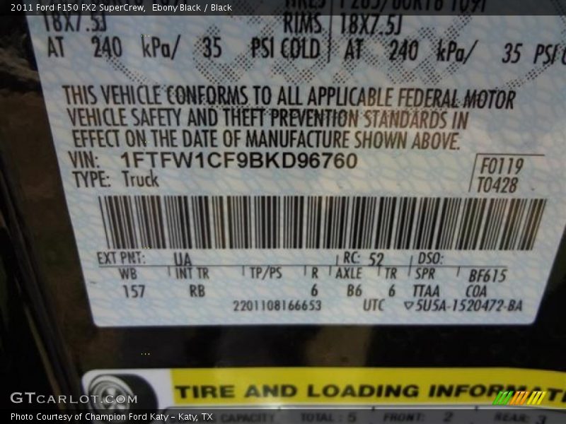 Ebony Black / Black 2011 Ford F150 FX2 SuperCrew