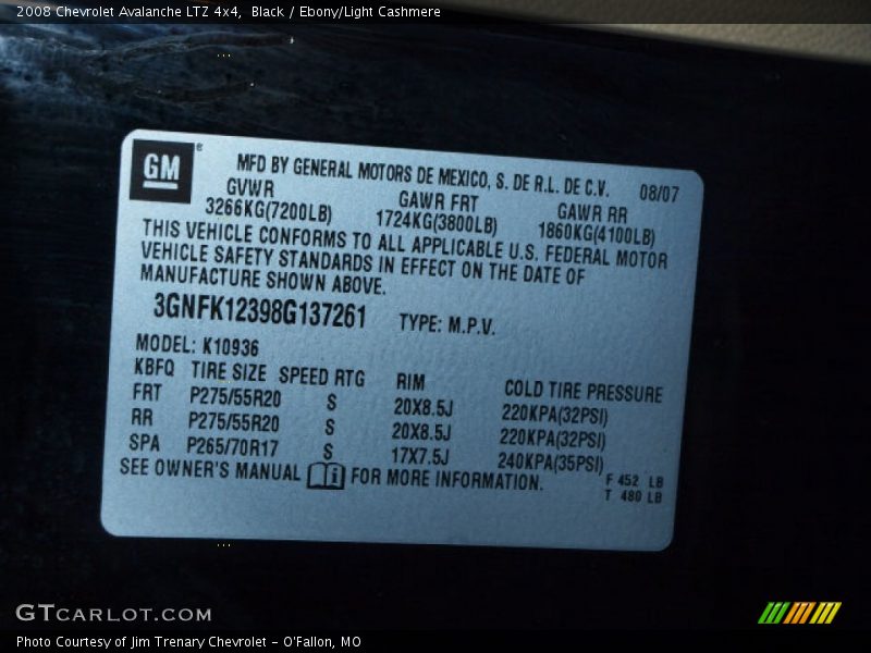 Black / Ebony/Light Cashmere 2008 Chevrolet Avalanche LTZ 4x4