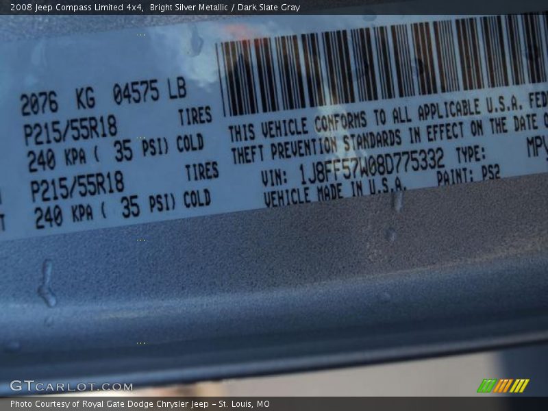 Bright Silver Metallic / Dark Slate Gray 2008 Jeep Compass Limited 4x4