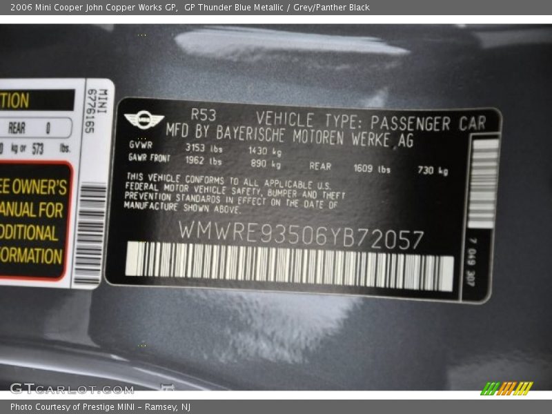 GP Thunder Blue Metallic / Grey/Panther Black 2006 Mini Cooper John Copper Works GP