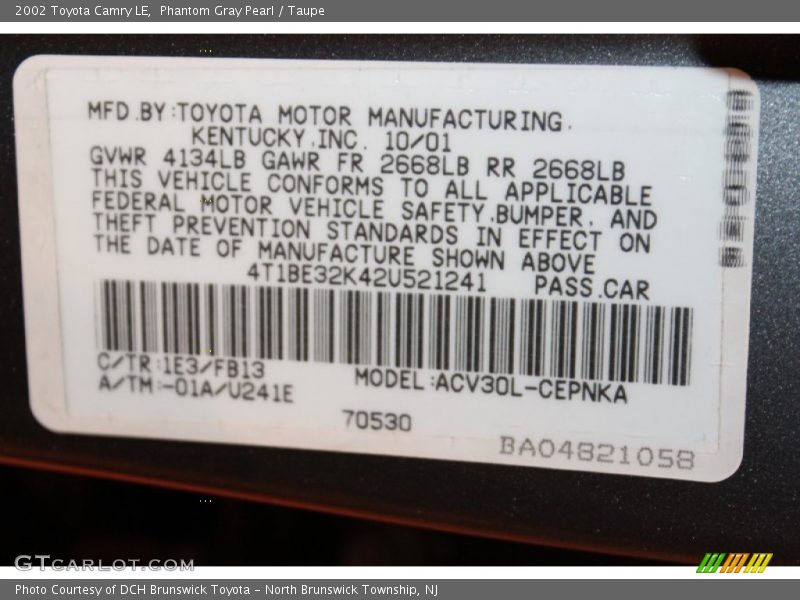 Phantom Gray Pearl / Taupe 2002 Toyota Camry LE