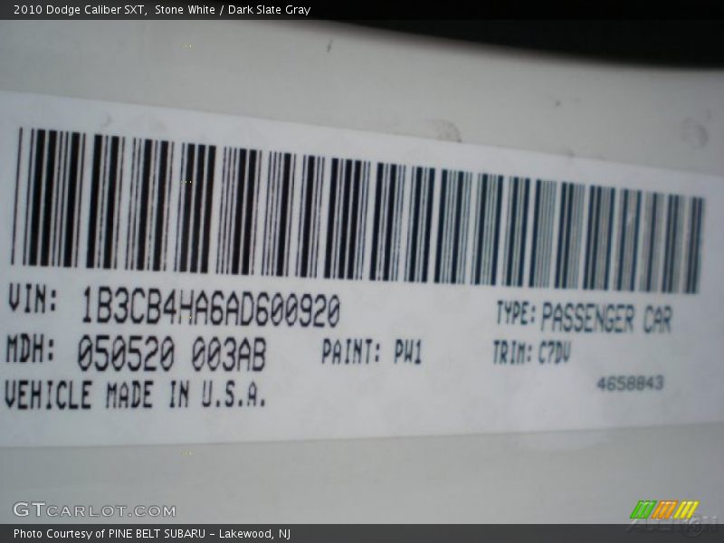 Stone White / Dark Slate Gray 2010 Dodge Caliber SXT
