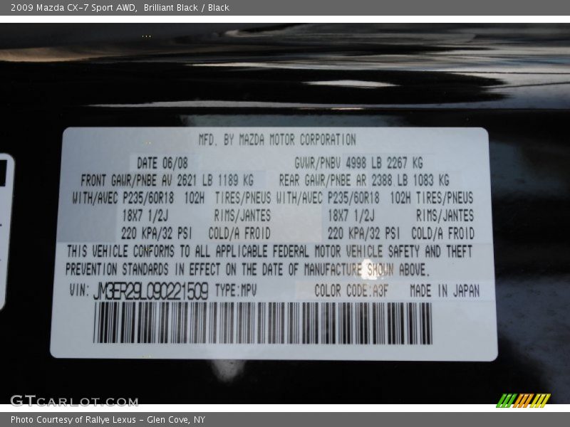 Brilliant Black / Black 2009 Mazda CX-7 Sport AWD