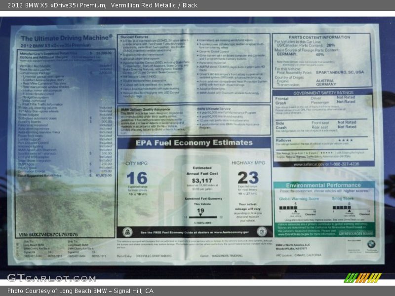 Vermillion Red Metallic / Black 2012 BMW X5 xDrive35i Premium