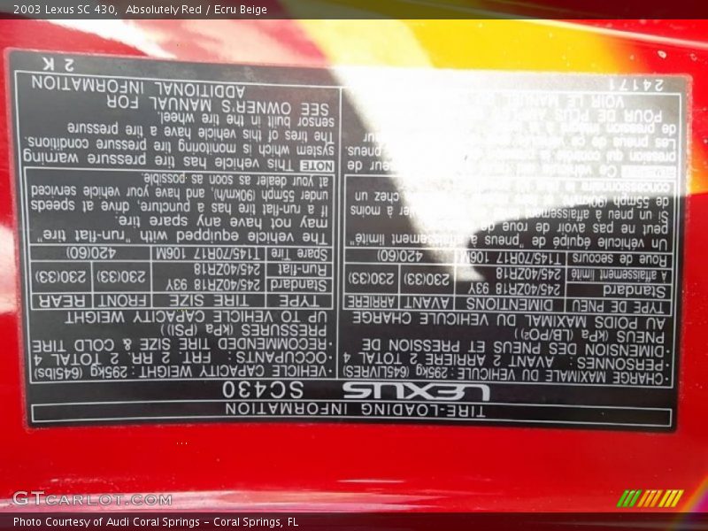 Absolutely Red / Ecru Beige 2003 Lexus SC 430