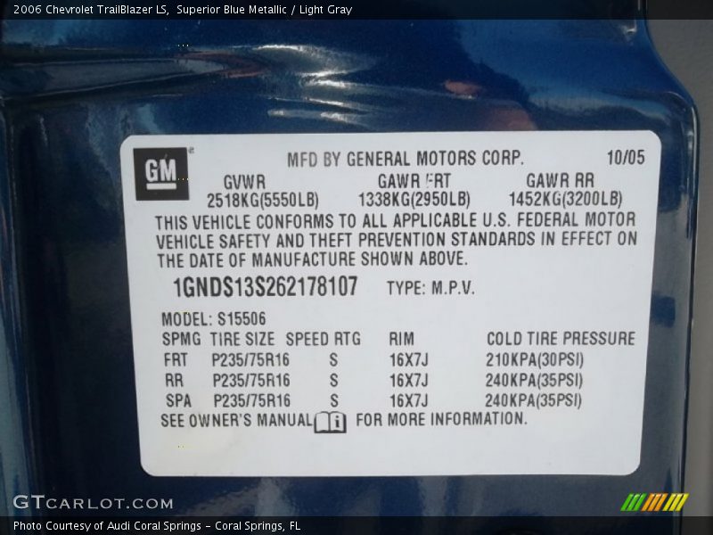 Superior Blue Metallic / Light Gray 2006 Chevrolet TrailBlazer LS