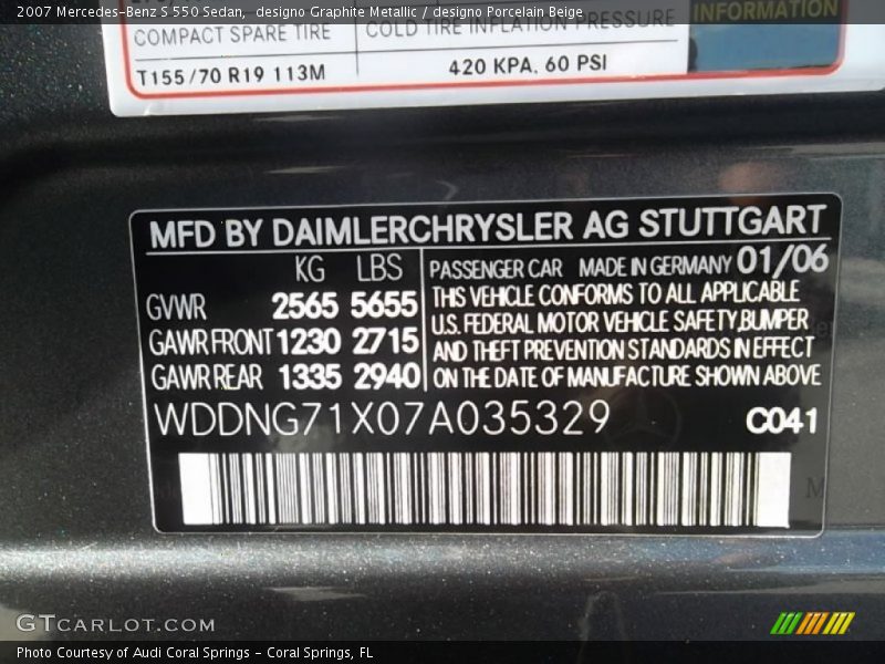 2007 S 550 Sedan designo Graphite Metallic Color Code 041