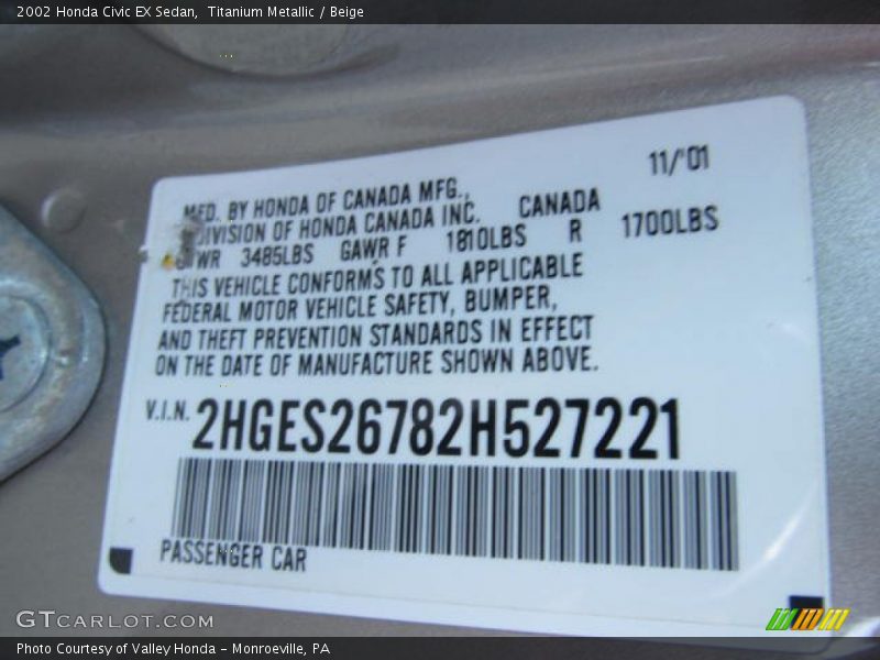 Titanium Metallic / Beige 2002 Honda Civic EX Sedan