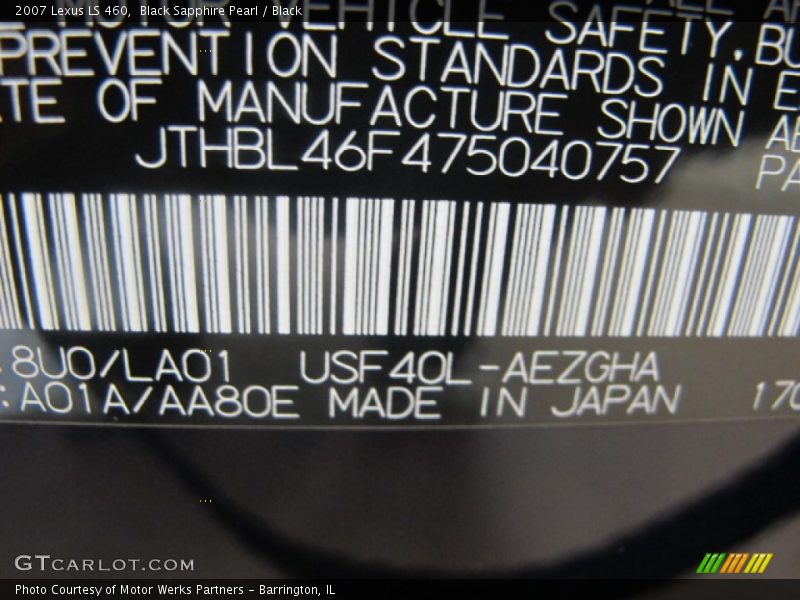 Black Sapphire Pearl / Black 2007 Lexus LS 460