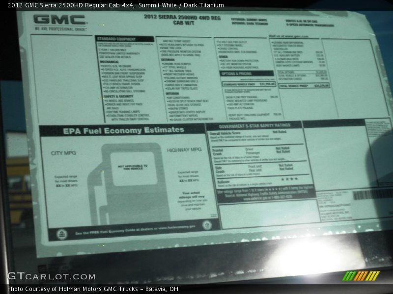  2012 Sierra 2500HD Regular Cab 4x4 Window Sticker