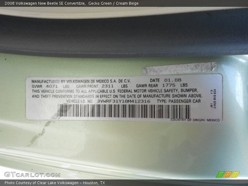 Gecko Green / Cream Beige 2008 Volkswagen New Beetle SE Convertible
