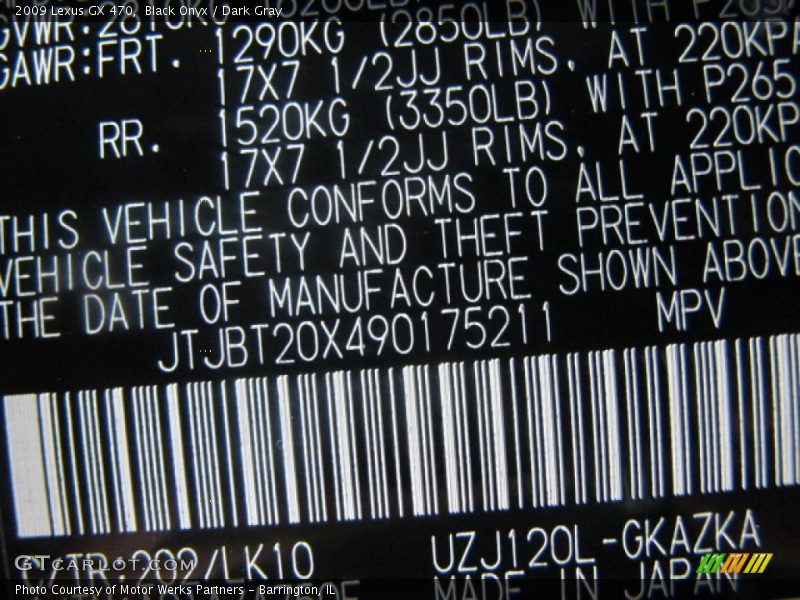 Black Onyx / Dark Gray 2009 Lexus GX 470