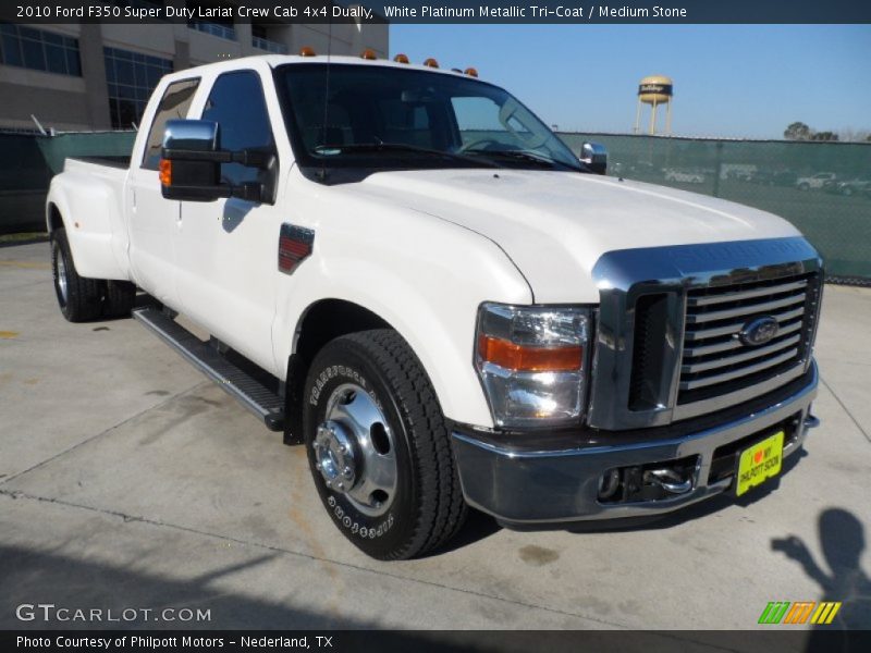 White Platinum Metallic Tri-Coat / Medium Stone 2010 Ford F350 Super Duty Lariat Crew Cab 4x4 Dually