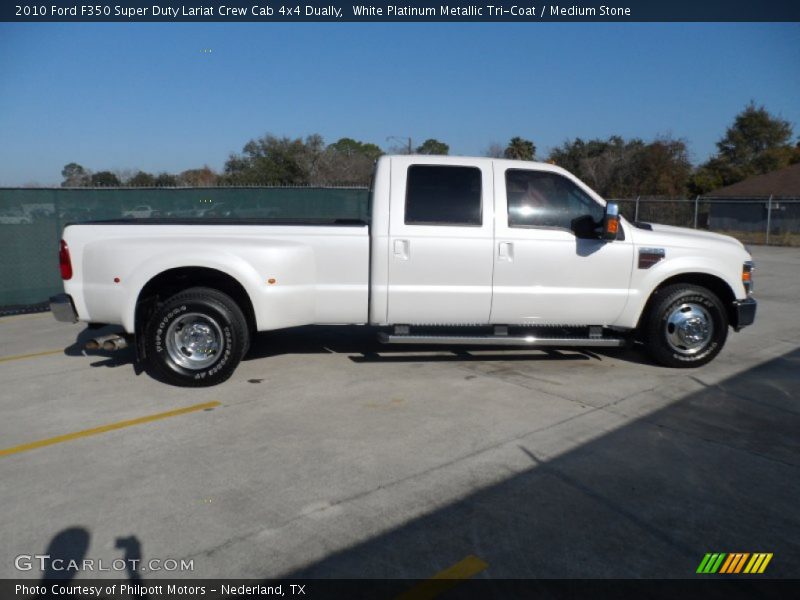 White Platinum Metallic Tri-Coat / Medium Stone 2010 Ford F350 Super Duty Lariat Crew Cab 4x4 Dually